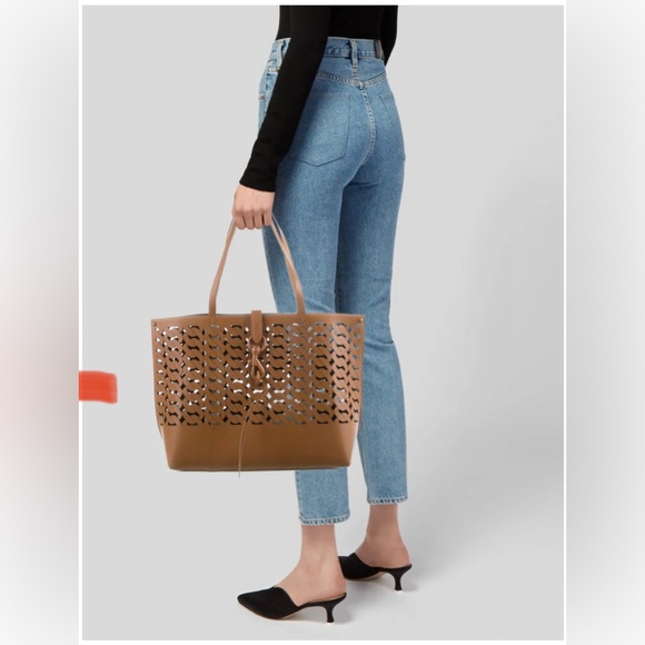 Rebecca Minkoff Megan Woven Cutout Leather Tote Black Lasercut. Sold out! - Picture 3 of 5